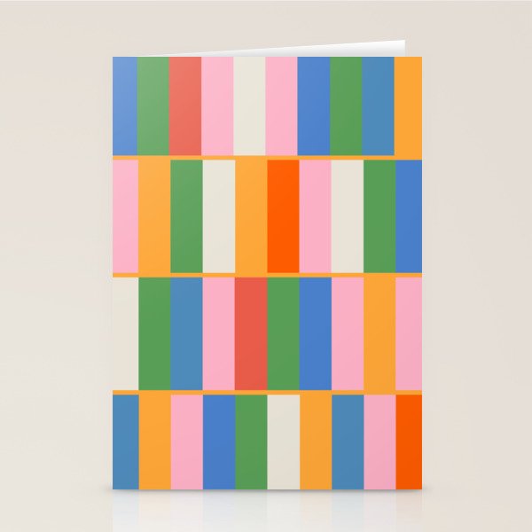 Long Blocks Colorful Retro Modern Geometric Checked Pattern 2 Pink Blue Orange Green Stationery Card Gallery Image 2