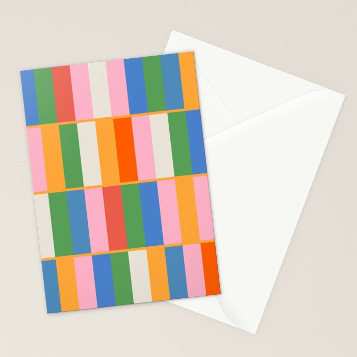 Long Blocks Colorful Retro Modern Geometric Checked Pattern 2 Pink Blue Orange Green Stationery Card Gallery Image 2