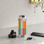 Long Blocks Colorful Retro Modern Geometric Checked Pattern 2 Pink Blue Orange Green Water Bottle Gallery Image 4