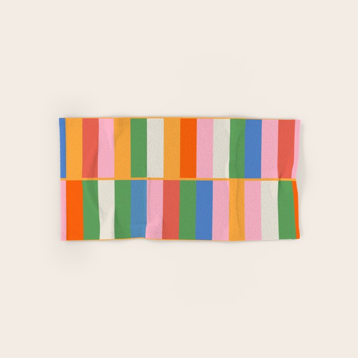Long Blocks Colorful Retro Modern Geometric Checked Pattern 2 Pink Blue Orange Green Bath Towel Gallery Image 1