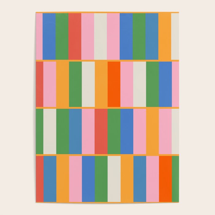 Long Blocks Colorful Retro Modern Geometric Checked Pattern 2 Pink Blue Orange Green Poster Gallery Image 4