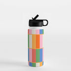 Long Blocks Colorful Retro Modern Geometric Checked Pattern 2 Pink Blue Orange Green Water Bottle Gallery Image 1