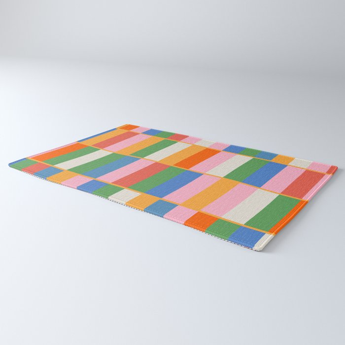 Long Blocks Colorful Retro Modern Geometric Checked Pattern 2 Pink Blue Orange Green Rug Gallery Image 3
