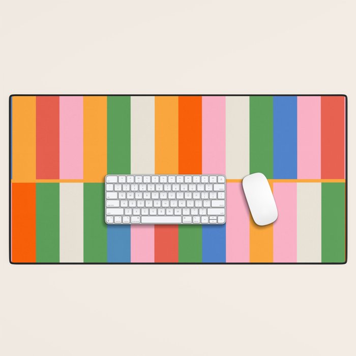 Long Blocks Colorful Retro Modern Geometric Checked Pattern 2 Pink Blue Orange Green Desk Mat Gallery Image 1
