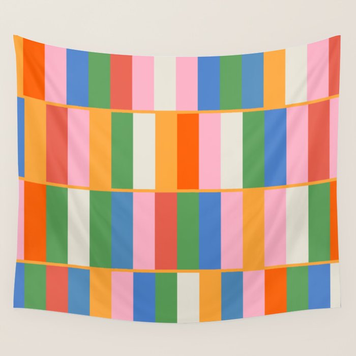 Long Blocks Colorful Retro Modern Geometric Checked Pattern 2 Pink Blue Orange Green Wall Tapestry Gallery Image 4