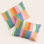 Long Blocks Colorful Retro Modern Geometric Checked Pattern 2 Pink Blue Orange Green Pillow Sham Gallery Image 3