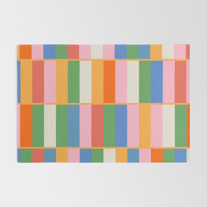 Long Blocks Colorful Retro Modern Geometric Checked Pattern 2 Pink Blue Orange Green Rug Gallery Image 2