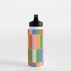Long Blocks Colorful Retro Modern Geometric Checked Pattern 2 Pink Blue Orange Green Water Bottle Gallery Image 3