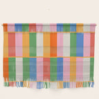 Long Blocks Colorful Retro Modern Geometric Checked Pattern 2 Pink Blue Orange Green Wall Hanging Gallery Image 1