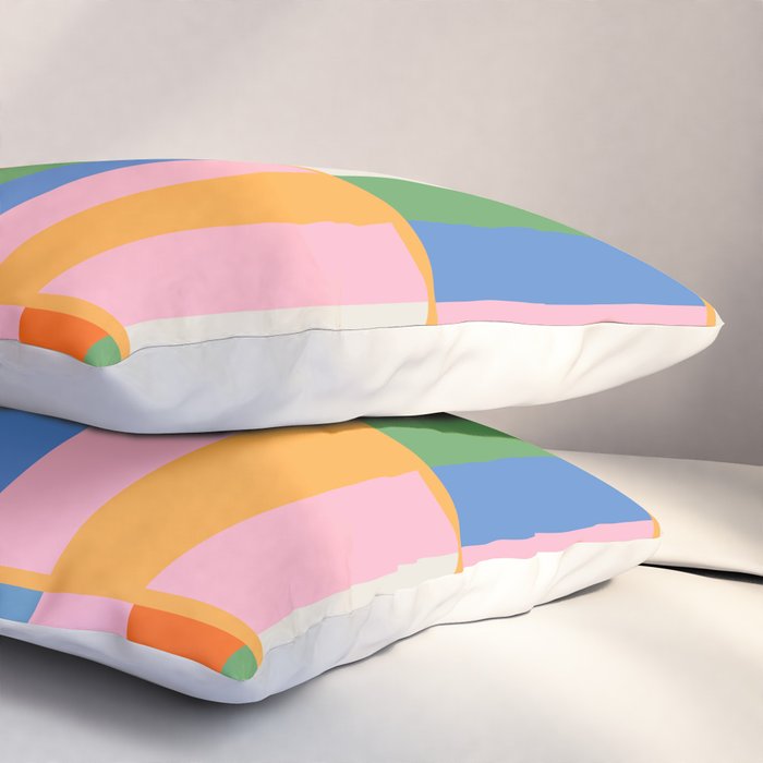 Long Blocks Colorful Retro Modern Geometric Checked Pattern 2 Pink Blue Orange Green Pillow Sham Gallery Image 3