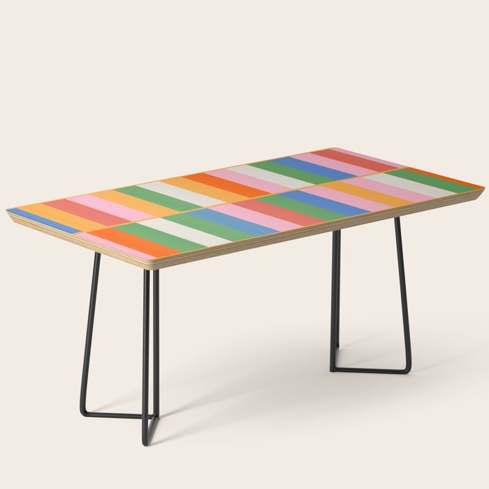 Long Blocks Colorful Retro Modern Geometric Checked Pattern 2 Pink Blue Orange Green Coffee Table Gallery Image 1