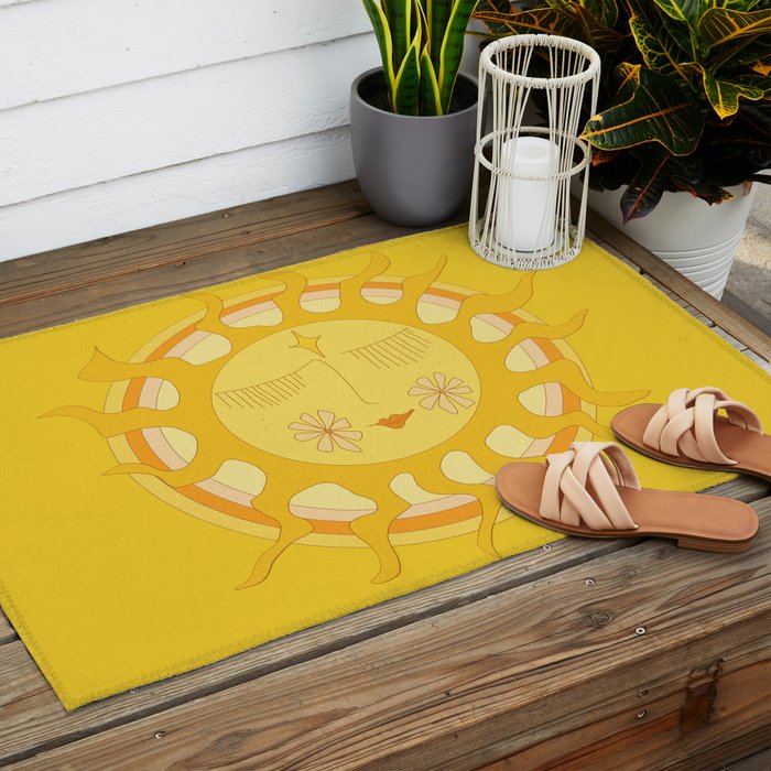 you are the sun // retro sunshine art by surfy birdy Outdoor Rug Gallery Image 2