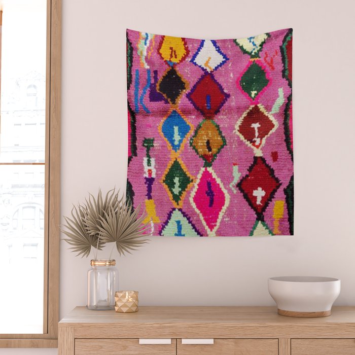 Very Colorful Retro Moroccan Rug Print Wall Tapestry Gallery Image 2