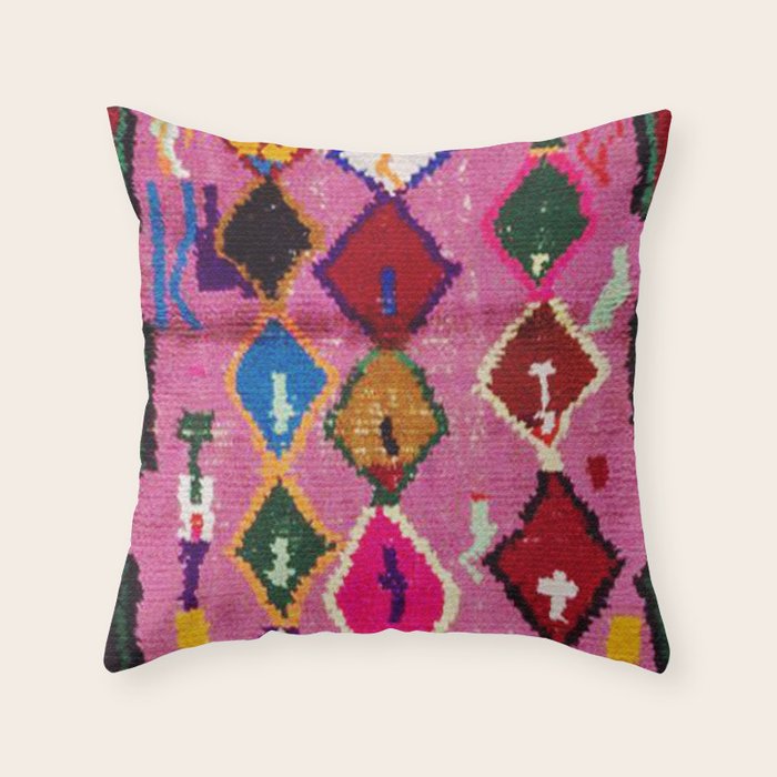 Very Colorful Retro Moroccan Rug Print Throw Pillow Gallery Image 1