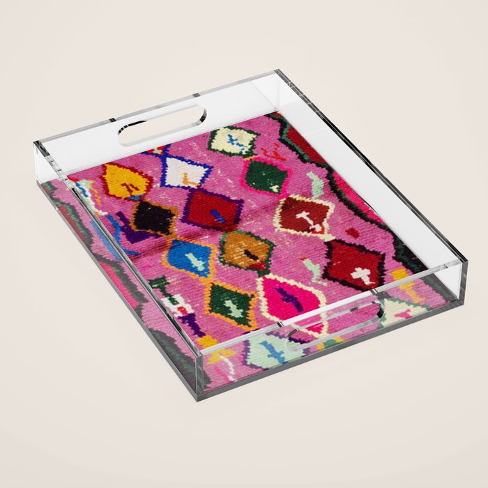 Very Colorful Retro Moroccan Rug Print Acrylic Tray Gallery Image 1