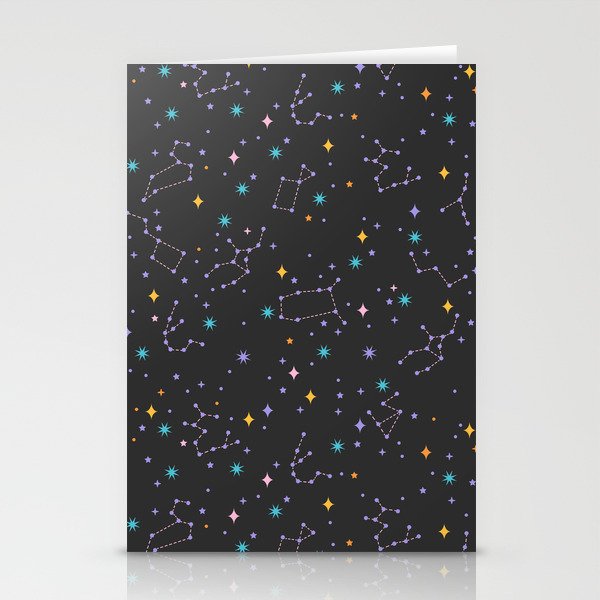 Colorful Night Sky on Black Stationery Card Gallery Image 1