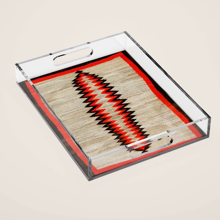 Antique Navajo Rug With Chevron Stripes Print Acrylic Tray Gallery Image 1