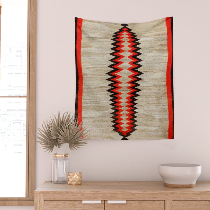 Antique Navajo Rug With Chevron Stripes Print Wall Tapestry Gallery Image 2