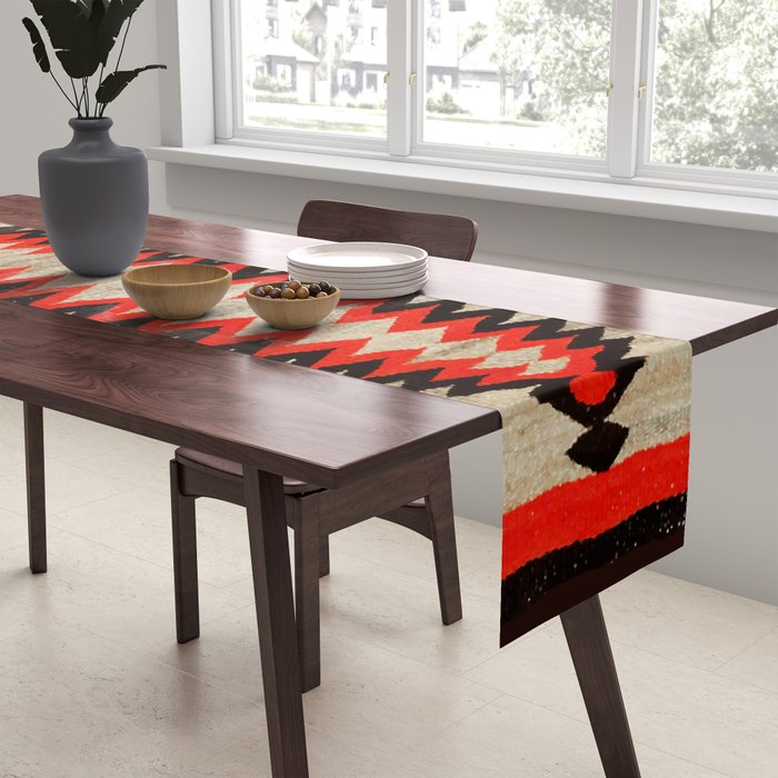 Antique Navajo Rug With Chevron Stripes Print Table Runner Gallery Image 2