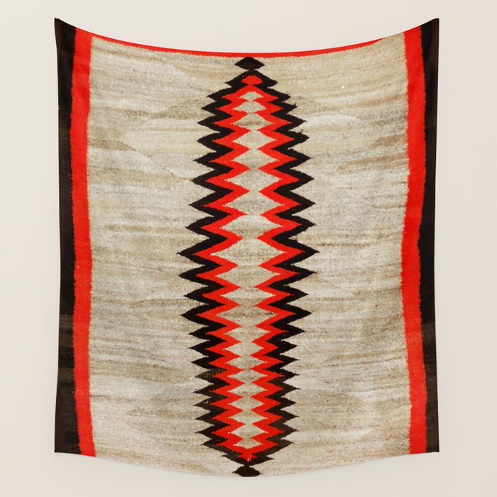 Antique Navajo Rug With Chevron Stripes Print Wall Tapestry Gallery Image 4