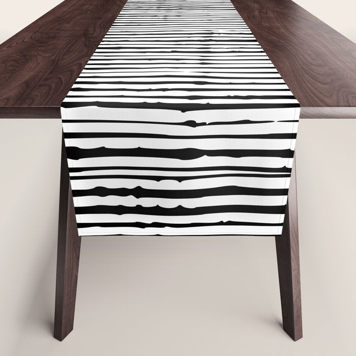 Rustic, Abstract Stripes Pattern, Black and White Table Runner Gallery Image 1