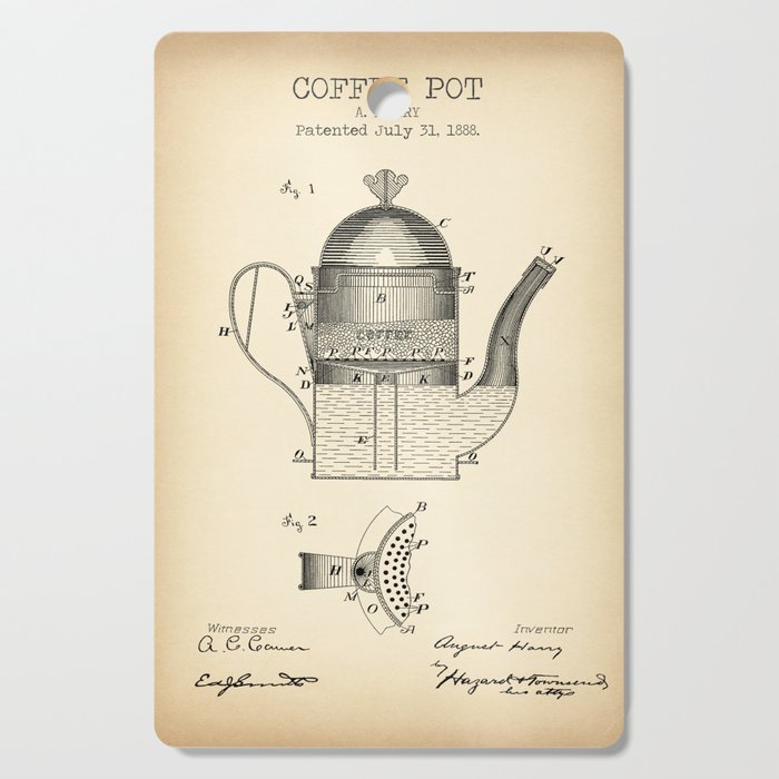 Coffee Pot vintage patent Cutting Board Gallery Image 1
