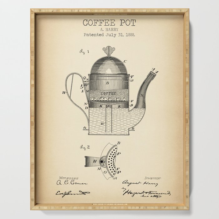 Coffee Pot vintage patent Serving Tray Gallery Image 1
