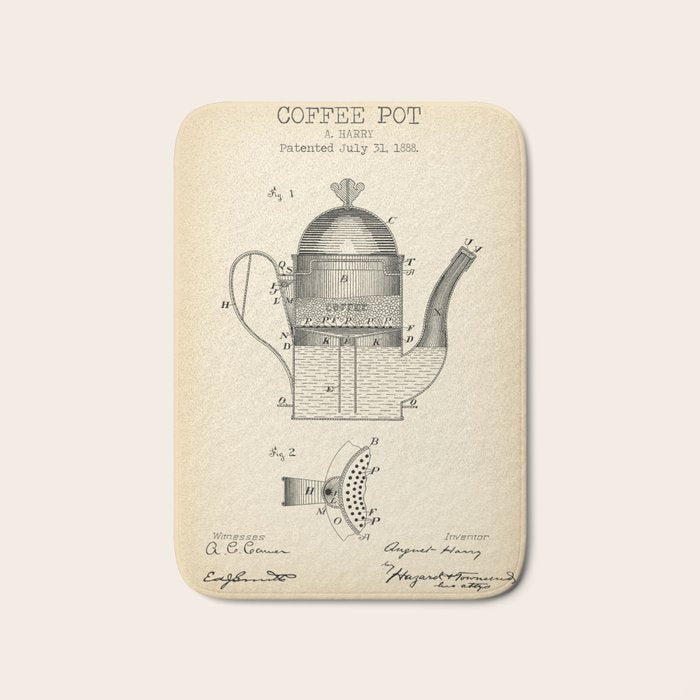Coffee Pot vintage patent Bath Mat Gallery Image 1