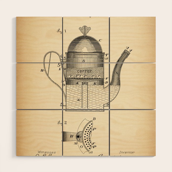 Coffee Pot vintage patent Wood Wall Art Gallery Image 1