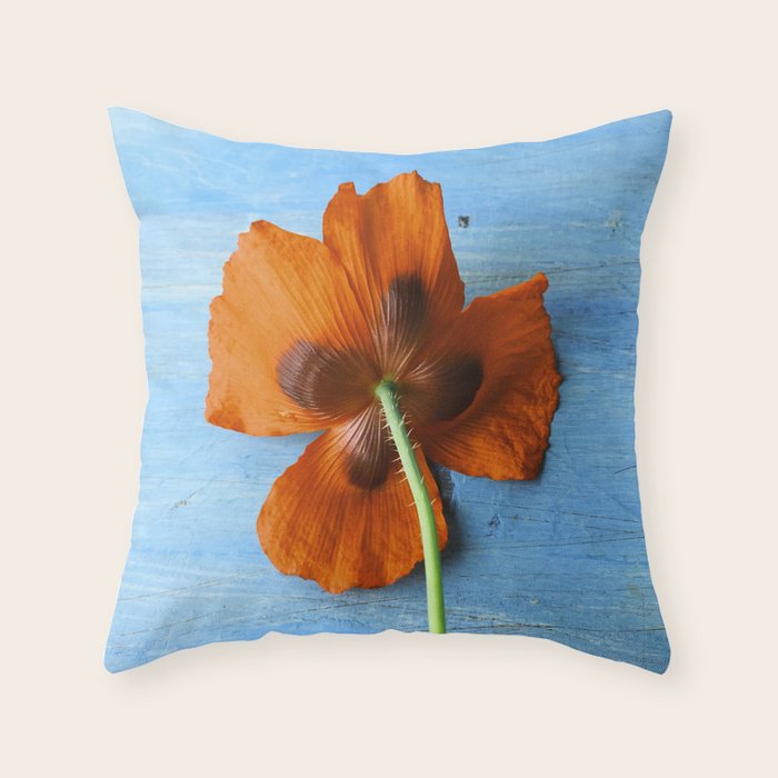 Red Poppy on Blue Throw Pillow Gallery Image 1