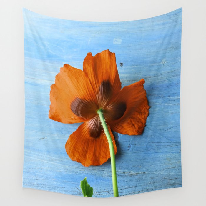Red Poppy on Blue Wall Tapestry Gallery Image 4