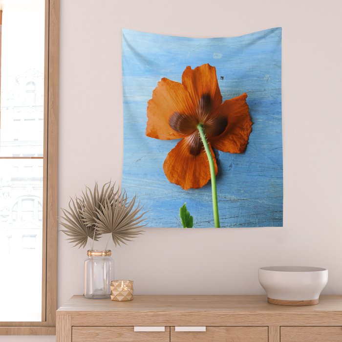 Red Poppy on Blue Wall Tapestry Gallery Image 2