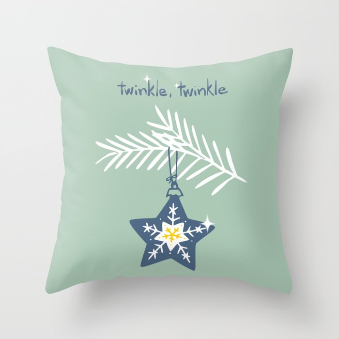 Cheerful twinkle Christmas star mint Throw Pillow Gallery Image 1