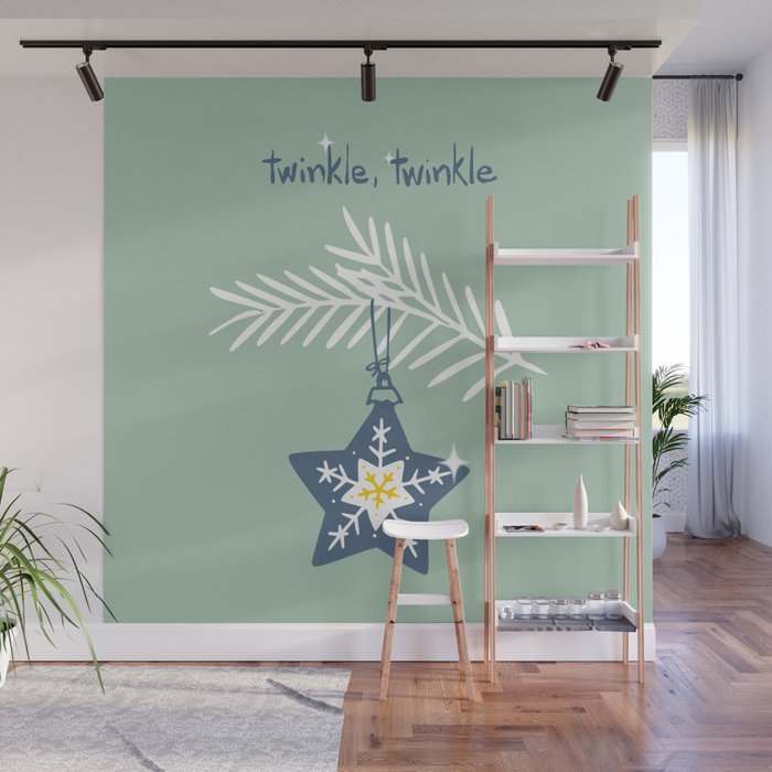 Cheerful twinkle Christmas star mint Wall Mural Gallery Image 1