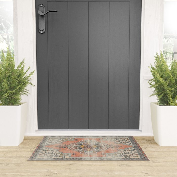 turkish floral - orange & olive green Welcome Mat Gallery Image 3