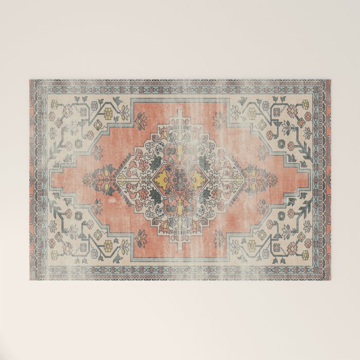 turkish floral - orange & olive green Welcome Mat Gallery Image 1