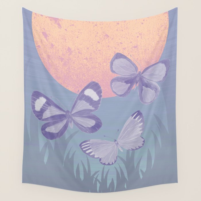 Moonrise Meadow Butterflies Wall Tapestry Gallery Image 4