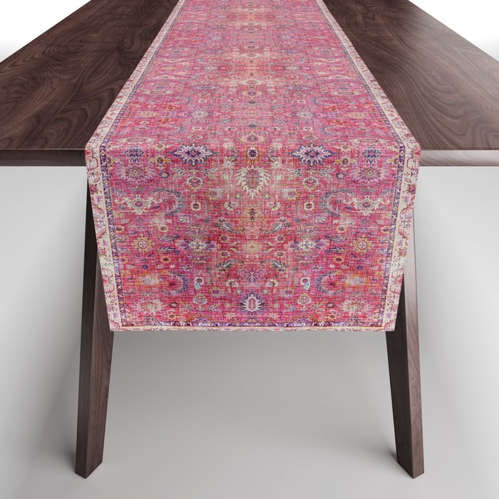 Pink Vintage Antique Oriental Traditional Moroccan Original Artwork Table Runner Gallery Image 1
