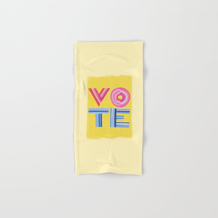 Vote Hand Lettering on Yellow Watercolor Background Bath Towel Gallery Image 1