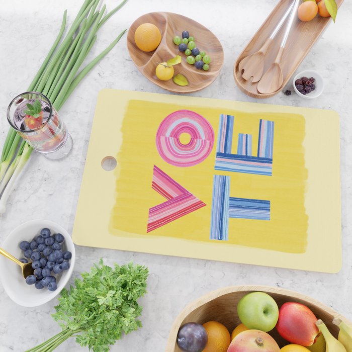 Vote Hand Lettering on Yellow Watercolor Background Cutting Board Gallery Image 2