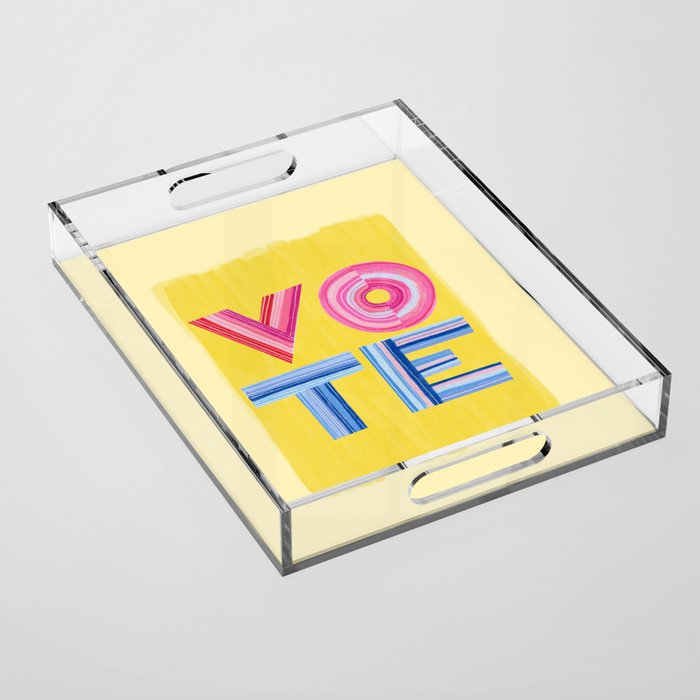 Vote Hand Lettering on Yellow Watercolor Background Acrylic Tray Gallery Image 1