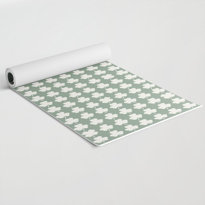 Clovers XXXVII Sage Green Botanical Pattern Yoga Mat Gallery Image 2