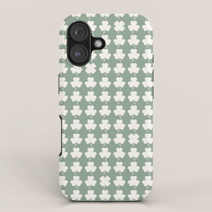 Clovers XXXVII Sage Green Botanical Pattern iPhone Case Gallery Image 1