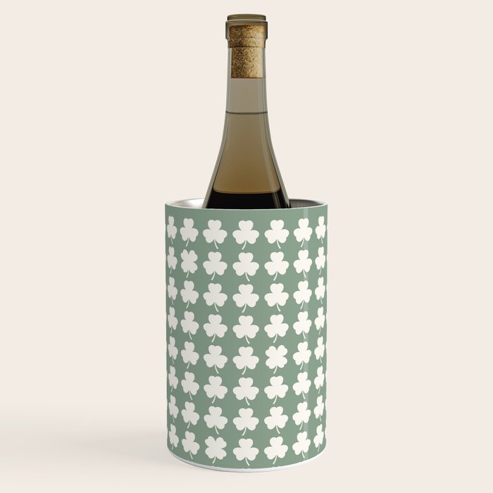 Clovers XXXVII Sage Green Botanical Pattern Wine Chiller Gallery Image 1