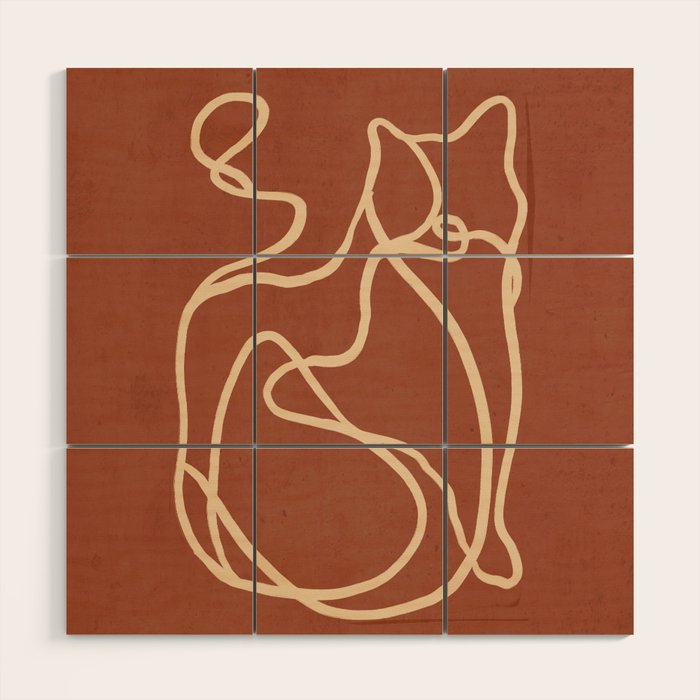 Abstract Line Art Cat 8 Wood Wall Art Gallery Image 1