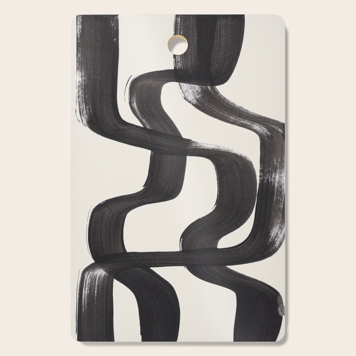 Mid Century Modern Minimalist Abstract Art Brush Strokes Black & White Ink Art Ripple Lines Cutting Board Gallery Image 1