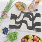 Mid Century Modern Minimalist Abstract Art Brush Strokes Black & White Ink Art Ripple Lines Cutting Board Gallery Image 2