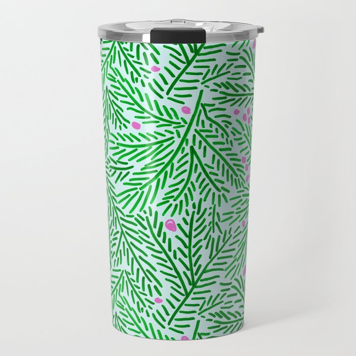 Winter Berries & Pine Branches in Green Travel Mug Gallery Image 1