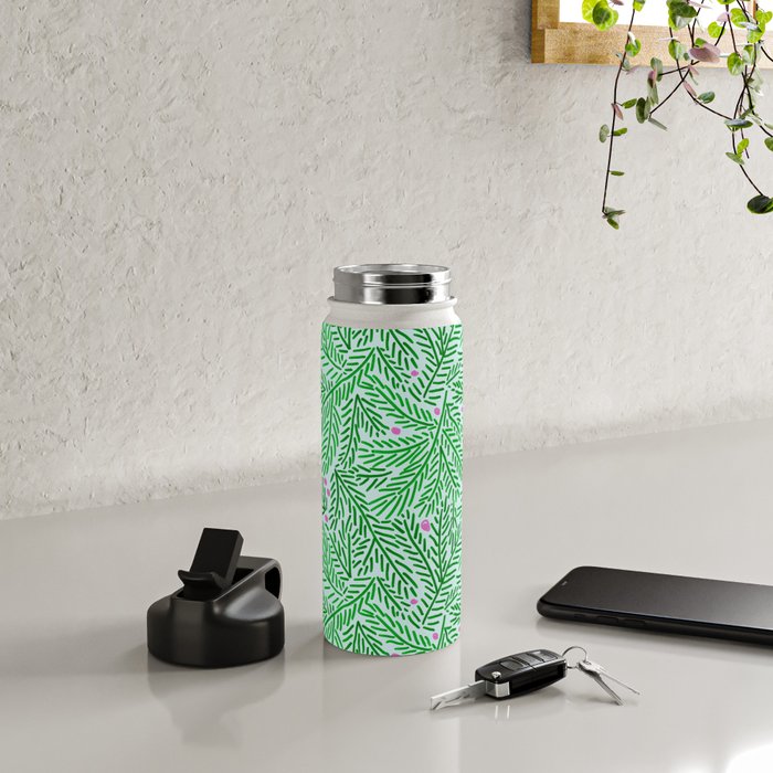 Winter Berries & Pine Branches in Green Water Bottle Gallery Image 4