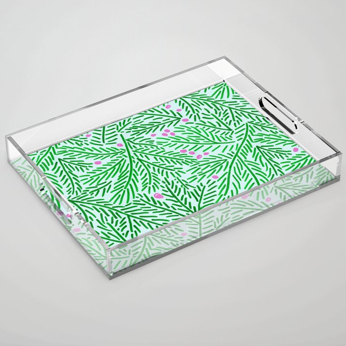 Winter Berries & Pine Branches in Green Acrylic Tray Gallery Image 1